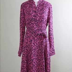 NWT Nanette Lepore Navy and Pink Belted Pin Tuck Dress-size 8
